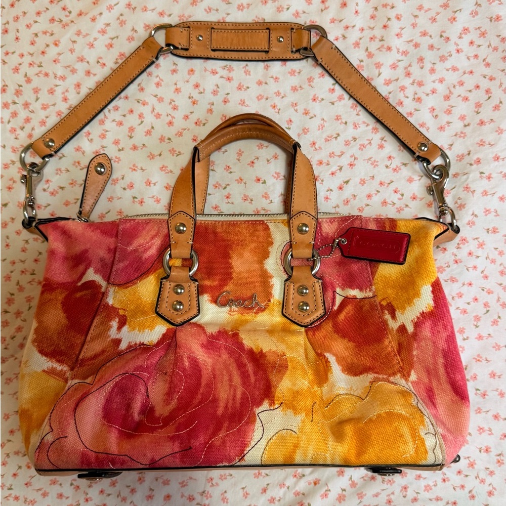 Coach Pink and Orange Floral Satchel